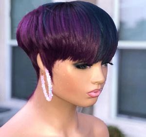 Ombre Purple Kolor Krótki falisty Bob Pixie Cut Cut Peruka Pełna maszyna Make Human Hair Brak koronkowe peruki dla czarnej kobiety3247931