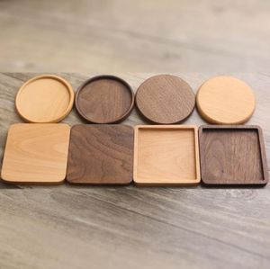 Wooden Coasters Mat Beech Black Walnut Coffee Tea Natural Non Slip Teapot Drink Home Bar Tools Pad Decor Wood Durable Heat Resistant Square Round Coaster SN4763