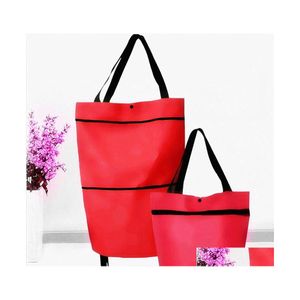 Storage Bags Foldable Shop Bag Trolley Cart With Wheels Grocery Reusable Eco Large Organizer Waterproof Basket Drop Delivery Home Ga Dhczv