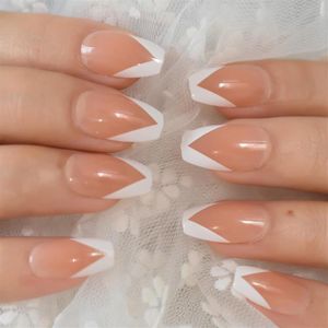 False Nails Medium Coffin French Fake Nail 24pcs Natural Daily Artificial Press On Elegant Beauty Tips233a