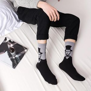 Herrensocken, 4 Paar/Set, gekämmte Baumwolle, lang, bunt, Retro-Druck, für Männer, cool, lustig, Crew, Mode, Kunst, Damen