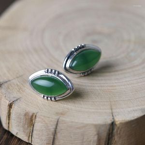 Stud￶rh￤ngen FNJ 925 Silver Original S925 Sterling Earring Women Jewelry Natural Green Gul White Chalcedony