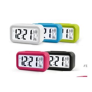 Skrivbordsklockor plaststumma väckarklocka LCD -smart temperatur söt p osensitive sängen digital sn Nightlight kalender rra13028 ottcb