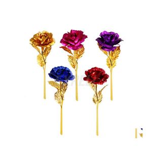 Ghirlande di fiori decorativi Moda 24K Lamina d'oro placcata Rose Regali creativi Dura per gli amanti Matrimonio Natale San Valentino Pres Dhzjg