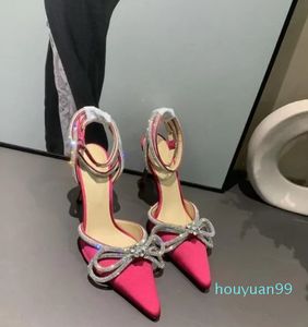 Ladies Dress Sapatos Rhinestones bombas Crystal bowknot cetim de ver￣o calcanhar l￭der de 6 cm de couro genu￭no sexy de partida de festa de festa de festa