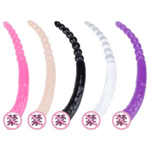 Sex Toy Massager Transparent dubbelhuvud Dragon Gun Machine Women's Masturbation Appliance Soft Fake Penis Fun Backcourt Pull Bead Anal Plug Vuxen Products