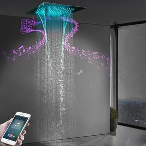 音楽スピーカーの霧の雨と滝のシャワーを備えたクロム磨かれたLEDシャワーヘッド20インチ天井埋め込みシャワーヘッド