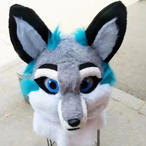 Long Hair Fox Husky Dog Mascot Head Shell Party Adult New Cartton Furry Cartoon