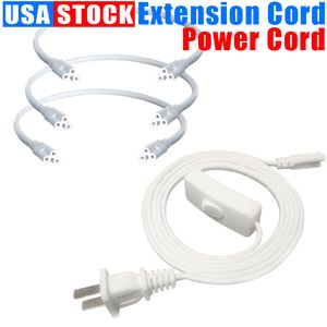 Tubos de LED Cabo de alimentação CA Adaptador de extensão dos EUA Adaptador de botão On / Off Plug para tubo de lâmpada de lâmpada 1 pés 2 pés 3,3ft 4ft 5ft 6feet 6,6 pés 100 pacote usalight