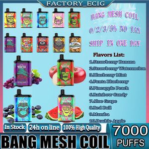 Original Bang Mesh Coil 7000 Puffs Disposable Vape Puff 0% 2% 3% 5% Pod Puff E cigarette devices rechargeable Battery 850mAh 15ml Prefilled Cartridge Box Kit