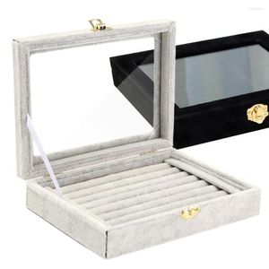 Jewelry Pouches Velvet Wooden Earring Ring Holder Box Rings Tray Storage Display Organizer Boxes Jew