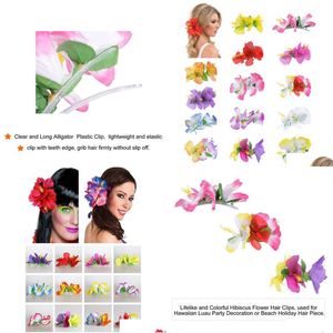 Saç klipsleri barrettes 14pcs/lot Arifik İpek Hibiscus çiçek Hawaiian luau ha parti dekorasyon düğün gelin aksesuarları dr dh32j