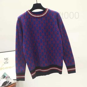 Kvinnors tr￶jor Designer Autumn and Winter Loose Knit Sweater Korean Style Pullover Round Neck Geometric Clash Jacquard Casual Jumper Lxua