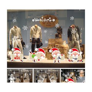 Decorazioni Natalizie Merry Window Stickers 50X70Cm Pvc Babbo Natale Cervo Albero di Natale Fiocco di neve Ornamenti da parete Consegna a domicilio Garde Dhzga