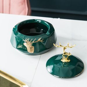 The latest 15X14CM ceramic ashtray deer with cover embossed a variety of styles to choose from support custom logo