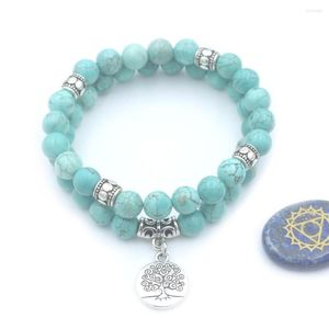 Очаровательные браслеты 2pcs/Set Tree of Life Bracelet Bracelet камень заживление защита от эластичные бусинки Укладывание духовные украшения