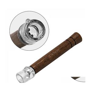 Rökande rör Portable Glass One Hitter Löstagbart valnöt Trästiece Pocket Hand Pipe Wood Mouth Filter Tips Tobak Herb Cigare DHIB1