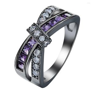 Eheringe mit Schleife, kubischer Zirkon, schwarzer Pistolen-gefüllter Ring für Damen, Schmuck, Verkauf, elegante Mode, Retro-Party