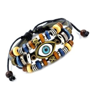 Charm Bracelets Mtilayer Bead Hand Made Turkish Evil Eye Braided Adjustable Leather Fashion Vintage Men Jewelry For Women Drop Delive Dh7Wz