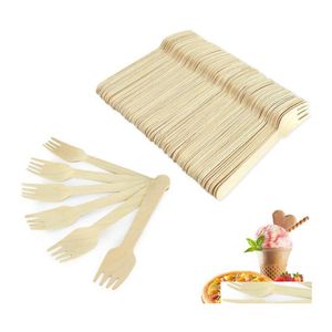 Kaşıklar 100pcs ahşap çatal bıçak takımı tek kullanımlık parti u çatal biyolojik olarak parçalanabilir dondurma tatlı kaşık bıçakları bırakma evi bahçe mutfak dhyrs