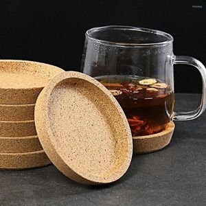 Masa paspasları 2pcs çay kahve fincanı ped placemats dekor ceviz ahşap bardak altlık rustik ısı yalıtım yuvarlak mantar ev için