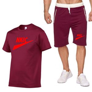 Sportsuits Set Men Tracksuits Brand Fitness Suits Summer 2PC Top Short Set Mens Stand Collar Fashion 2 Pieces T-shirt Shorts Tracksuit Brand Logo Print