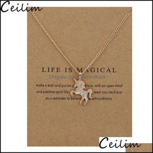 Pendant Necklaces New Golden Sier Horse Necklace Alloy Chain Chocker With Card Wholesale Jewelry Gift For Women Life Is Drop Deliver Ot7La