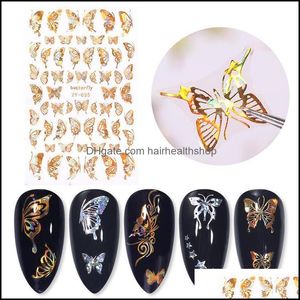 Stickers Decals Shinning Butterfly 3D Nail Iridescent Hollowing Design Transfer Selfadhensive Tips Art Decorationstickers Drop Del Dhlci