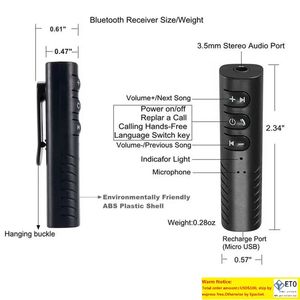 Ricevitore per dispositivo Bluetooth per auto Adattatore audio Aux Tipo di clip Mini kit vivavoce wireless per cuffie cablate per sistema stereo domestico