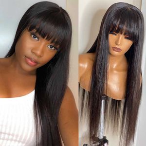 Lace Wigs Bone Straight 100% Human Hair with Bangs 28 30 Inch Fringe Bob Cheap Long Brazilian for Women 221212