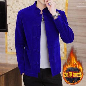 Men's Suits Mandarin Royal Blue Velour Blazers Slim Fit Velvet Dress Claret Red Chinese Year Clothes For Mens Burgundy Oriental Jackets