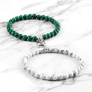 Strand Lovers Bracelets Set Charm Heart-shaped Magnet Men Bangles 6mm Natural Stone Beads Couple Yoga Bracelet Jewelry For Friends Gift