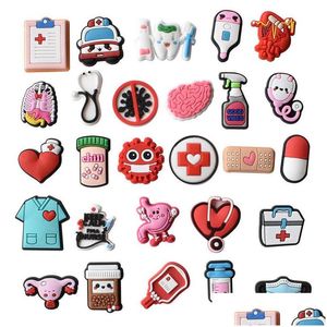 Acessórios para peças de calçados Coleção médica por atacado Croc Charms Doctor Pill Red Pin Peças de pulseira Decoração de pulseira PAR DHNSR