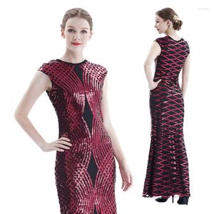 Sukienki swobodne kobiety 1920. Gatsby sukienka 20s Vintage O-Neck cekiny koraliki maxi koktajlowy koktajl Faper Mesh Suknia balowa długa elegancka