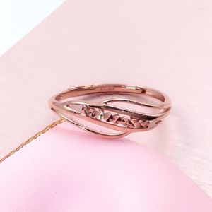 Cluster Rings 585 Purple Gold 14K Rose Shiny Wedding For Couples Open Cutout Design Geometric Delicate Party Jewelry Regalo delle donne