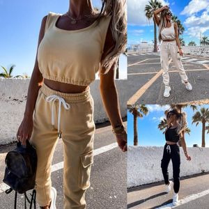 Women's T Shirts European And American Women's 2022 Summer Sexy Strapless Sleeveless Hollow Loose Casual 2 Piece Running Suit