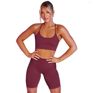 Active Sets Seamless Solid Color Buttocks Beautiful Back Bra Shorts Nylon Leggings Gym Women Yoga Set
