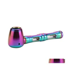 R￶kande r￶r 120 mm avtagbara Colorf Ice Blue Metal Portable Hammer Shape Aluminium Eloy Smoke Pipe Glass Tube Tobacco Herb Cigaret DHSJC