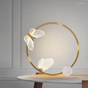 Lampy stołowe Nordic Loft LED Acryl Butterfly Light Creative Gold Clicle Pierścień Restauracja sypialnia