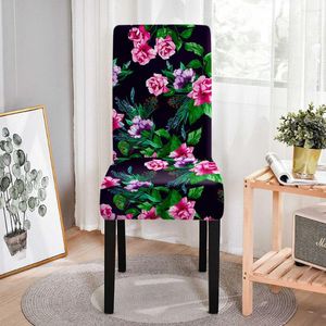 Chair Covers Spandex Cover Stretch Elastic Rose Flower Printing Seat For Dining Room Banquet Kitchen Wedding Removable 1PCS
