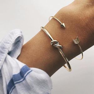 Link Bracelets 2Pieces/set Fashion Gold Color Geometric Arrow Bracelet Set For Women Trendy Vintage Metal Jewellery Gifts Bijoux Femme