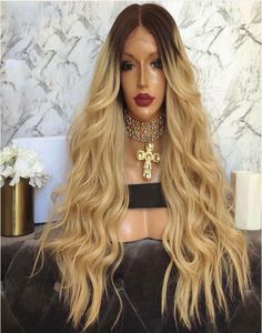 Virgem Brasileira ombre reta Loira Wigs Full Lace Hair Human Gluless Glue Tone Color Lace Front Wig 1B 30 Cor para African 2427805