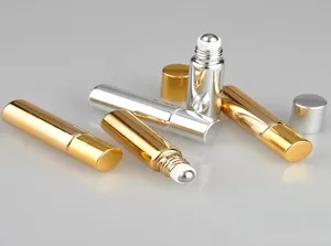 10pcs/lote 5ml Roller de metal garrafa de reabastecimento vazio para óleos essenciais garrafas de vidro de roll-on de vidro UV cores de ouro prateado