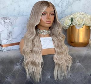 180 Density Light Brown Rooted Platinum Blonde Wig Highlight Remy Human Hair 13x4Lace Front Wigs for Black Women Transparent Lace 8475562