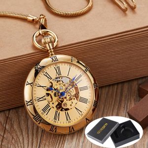 Relógios de bolso Smootor retro redondo Golden Mechanical Watch Men Fob Chain Requinte Sculpture Copper Gifts masculinos automáticos