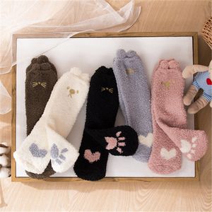 Coral velvet sock embroidery three-dimensional cartoon cat claw thickened for warmth