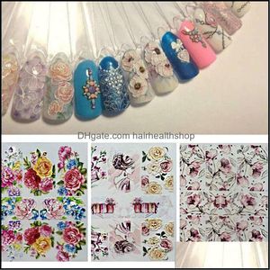 Stickers Decals 1 Sheet Acrylic Engraved 3D Diy Flower Nail Sticker Embossed Patterns Water Slide Decorations Drop Delivery Health Dhwyg