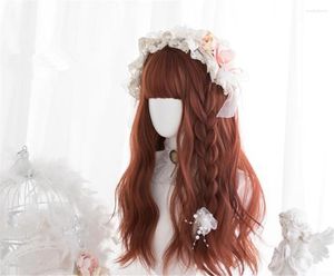 Articoli per feste Lolita Girl 55CM ondulati lunghi arancione rosso con frangia parrucca cosplay sintetica carina da donna D131