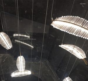 Pendant Lamps El Customized Non-standard Shopping Mall Sales Office Sand Table Duplex Building Villa Corridor Feather Leaf Art Chandelier