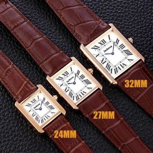 2021TOP Moda Woman Women Watches New Tank Series Casual Gold Watch 32mm 27mm 24mm Mulher Real Leather Quartz Montres Ultra Thin 801279S